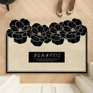 Tapete de Entrada Floral de Estilo Francés de PVC con Bucle de Seda Antideslizante Lavable Alfombra para Puerta