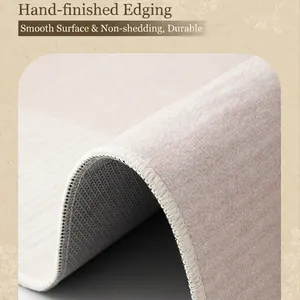 Close-up detail of premium Belgian velvet chair mat with durable hand-stitched edging.