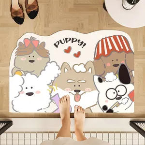 Tappeto da Bagno con Stampa Cane Cartoon PVC Antiscivolo Assorbente Tappetino per WC Porta Asciugatura Rapida Decorazione