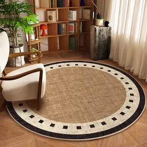 Modern round Belgian velvet rug with geometric pattern for stylish living room decor