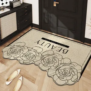 Felpudo de entrada floral de estilo francés con textura de bucle antideslizante para casa