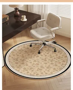 Vintage Belgian velvet round chair mat with floral pattern for office and study room