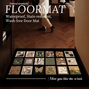 Tappetino da Ingresso in Pelle PVC Stile Medievale Vintage Impermeabile Antimacchia Antiscivolo Tappeto da Ingresso Stampato a Fiori