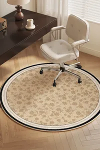 Round vintage floral chair mat for home office with silent rolling protection