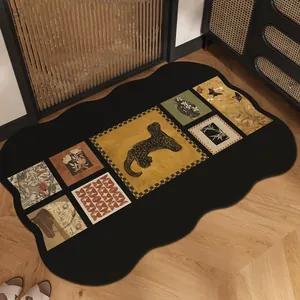 Alfombrilla de baño absorbente de lodo de diatomeas vintage con estampados de leopardo.