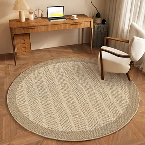 Elegant round Belgian velvet rug with herringbone pattern for living room or bedroom.