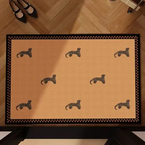 Zerbino vintage in pelle PVC marrone con decorazioni leopardate e bordo a scacchi