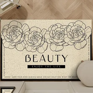 Elegante felpudo floral estilo francés de seda con texto Beauty y antideslizante