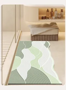 Tappetino da bagno assorbente con motivo a onde verdi e base antiscivolo moderna