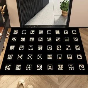 Tappeto d'ingresso in PVC nero stile vintage con motivi astratti, antiscivolo.
