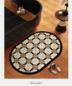 Tapis de bain en boue de diatomées à grille rétro dans un décor de salle de bain chaleureux