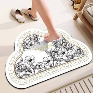 Wolkvorm Rubber Badmat Sneldrogend Absorberend Antislip Vloermat Bloemenpatroon Badkamer Kleed Voor Binnenkomst Huis Decor