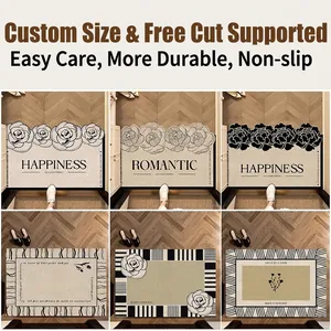 Durable cream style anti-slip PVC coil door mat with custom cuttable floral designs