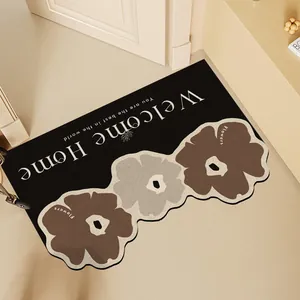 Premium black silk loop entry door mat featuring floral patterns and Welcome Home message