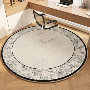 Elegant round floral pattern velvet rug for vanity chair and home office bedroom mat