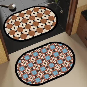 Tapis de bain absorbants en terre de diatomée style vintage avec motifs géométriques divers.