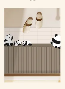 Cute panda design on brown diatomaceous earth bath mat with lifestyle slippers