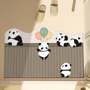 Absorbent cartoon panda bath mat rug with non-slip wavy edge for indoor entryway