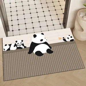 Cute cartoon panda doormat for bathroom entrance with non-slip backing and absorbent surface.