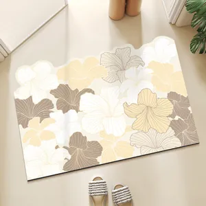 Tappetino da Bagno Assorbente a Fiori Freschi Bordo Ondulato Asciugatura Rapida Antiscivolo per Ingresso Toilette Decorazione Casa Tappeto Stampato
