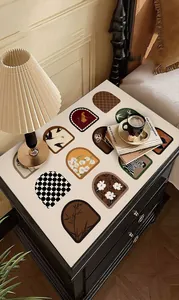 French vintage leather table mat with arch patterns for bedside cabinet protection