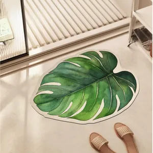Tapis de Bain Antidérapant Absorbant en Forme de Feuille de Monstera Look Terre de Diatomée PVC Doux pour Salle de Bain Maison