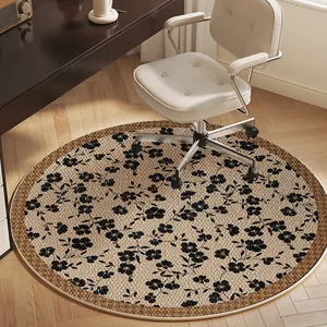 Premium round floral office chair mat with silent velvet surface for floor protection