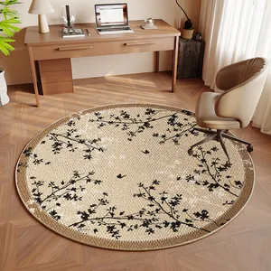 Mid-century style round office chair mat with floral pattern in premium Belgium velvet