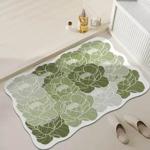 Tappetino da bagno assorbente con motivo di peonie verdi per bagno antiscivolo veloce