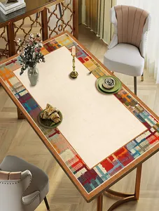 Nappe imperméable en cuir de style américain avec motif de bordure géométrique colorée