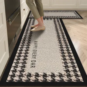 Luxe Belgische fluwelen keukenloper set met klassiek pied-de-poule patroon