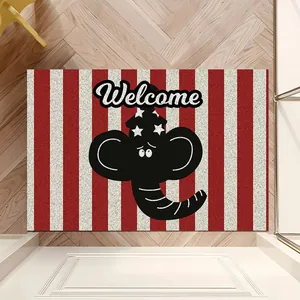 Zerbino a righe rosse e bianche tema circo con elefante cartoon e testo Welcome