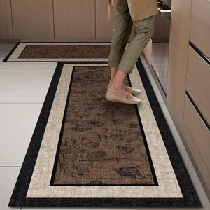 Premium antislip keukenmattenset met elegant bladpatroon en duurzame TPR-rug