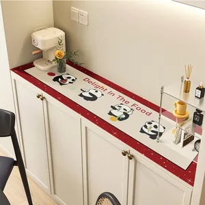 Alfombrilla de cuero impermeable para encimera con diseño de panda y estilo crema