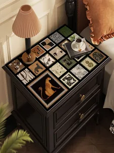 French Vintage Style PVC Leather Table Mat Waterproof Oilproof Bedside Cabinet Desktop Protective Pad Patchwork Decorative Place Mat