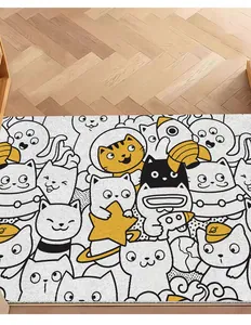 Detailed view of cute cartoon astronaut cat pattern on a durable entryway PVC doormat