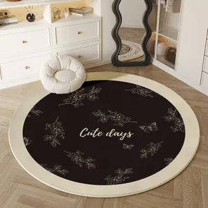 Tappeto Rotondo Vintage Francese in Poliestere Stile Velluto Belga Tappetino con Stampa Floreale per Camera da Letto Guardaroba