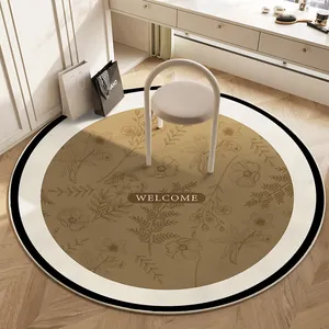 Tappeto tondo in velluto belga stile francese con motivo floreale e scritta Welcome