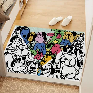 Cartoon Animal Entrance Mat Cute Dog Cat Printed PVC Wire Ring Door Mat Non-Slip Dirt Trapping Entryway Floor Mat Home Decor Rug