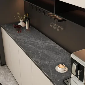 Tapis de table en cuir imperméable haut de gamme avec motif de marbre gris pour comptoir