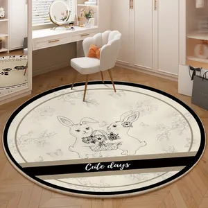 Tappeto rotondo crema in stile francese con simpatico coniglio per la vostra zona trucco
