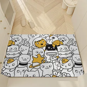 Cute cartoon cat pattern PVC doormat, durable and easy-clean non-slip entryway floor mat
