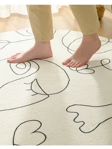 Alfombra redonda de imitación de cachemira con arte lineal abstracto para decorar dormitorio