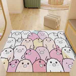Decorative cute cartoon pig pattern PVC wire loop floor mat for indoor entryway and hallway