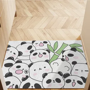 Cute cartoon panda patterned PVC silk loop doormat for entryway, durable and easy to clean