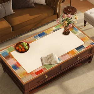 Nappe rectangulaire en cuir imperméable avec bordure en patchwork coloré moderne