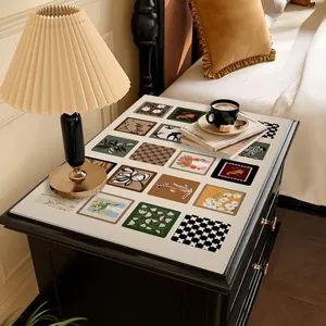 Premium French vintage waterproof leather table mat with artistic retro floral tile patterns