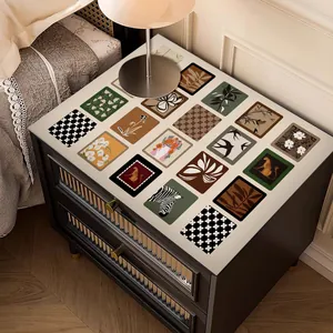 French vintage waterproof leather bedside table protector mat with artistic patterns