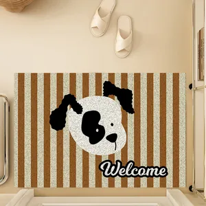 Zerbino decorativo a righe con simpatica testa di cane a fumetti e scritta Welcome per ingresso