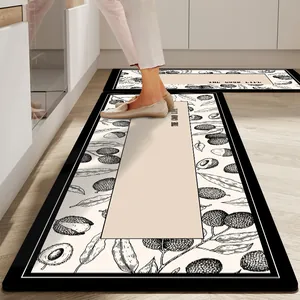 Ensemble de tapis de cuisine en cuir rétro français avec motif de fruits élégant
